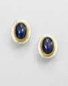 A beautiful, speckled lapis cabochon set in sterling silver and 24k gold. LapisSterling silver24k goldSize, about .9Post backImported 