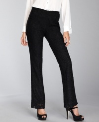 Lace pants for evening just seem so right this season. INC's bootcuts feature a back zipper closure and pocketless styling for a sleek look that's perfect for layering. Lace pants for evening just seem so right this season. INC's bootcuts feature a back zipper closure and pocketless styling for a sleek look that's perfect for layering.