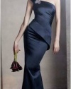 One Shoulder Satin Dress with Asymmetrical Skirt