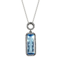 14K White Gold 4.94cttw Round Shaped White Brilliant Diamond & Octagon Shaped Blue Topaz Gemstone Necklace 14K White Gold 4.94cttw Round Shaped White Brilliant Diamond & Octagon Shaped Blue Topaz Gemstone Necklace