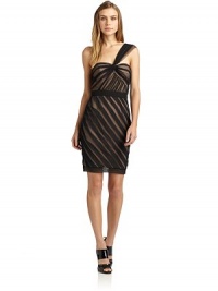 THE LOOKPleated mesh overlay and contrast lining create a stripe designOne-shoulder twist strapBanded waistDiagonal striped skirtBack zipper with hook-and-eye closureTHE FITAbout 34 from shoulder to hemTHE MATERIALNylon/spandexFully linedCARE & ORIGINDry cleanImportedModel shown is 5'9 (175cm) wearing US size 4. THE LOOKPleated mesh overlay and contrast lining create a stripe designOne-shoulder twist strapBanded waistDiagonal striped skirtBack zipper with hook-and-eye closureTHE FITAbout 34 from shoulder to hemTHE MATERIALNylon/spandexFully linedCARE & ORIGINDry cleanImportedModel shown is 5'9 (175cm) wearing US size 4.