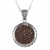 Sterling Silver Oxidized Champagne CZ Circle Pendant with 18 Chain