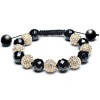 Fathers Day Gifts Bling Jewelry Black Onyx Bead Bracelet Shamballa Inspired Clear Gold Crystal 12mm