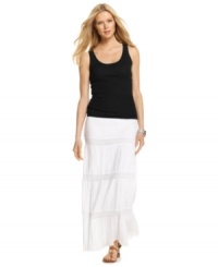 Perfect for relaxed weekend style, this MICHAEL Michael Kors maxi skirt features crochet trim for a free-spirited appeal! Perfect for relaxed weekend style, this MICHAEL Michael Kors maxi skirt features crochet trim for a free-spirited appeal!