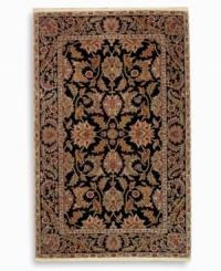 Inspired by an early 20th-century carpet woven in Turkey, the Oushak pattern of this Agra rug features an exotic palmette motif and rosette border in earth tones against a dramatic black background. Subtle gradations of color evoke the timeworn striated effect created by aged vegetable dyes. A special antique wash further harmonizes the colors into a rich vintage finish. Woven in the USA of luxuriously soft premium worsted New Zealand wool. Inspired by an early 20th-century carpet woven in Turkey, the Oushak pattern of this Agra rug features an exotic palmette motif and rosette border in earth tones against a dramatic black background. Subtle gradations of color evoke the timeworn striated effect created by aged vegetable dyes. A special antique wash further harmonizes the colors into a rich vintage finish. Woven in the USA of luxuriously soft premium worsted New Zealand wool.