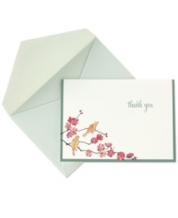 A beautiful gesture, Flowering Branches thank you cards help you express appreciation for a special gift, thoughtful friend and spring. Birds twitter from the top of cherry blossoms in a colorful lithograph print on pearl-white paper from Crane. A beautiful gesture, Flowering Branches thank you cards help you express appreciation for a special gift, thoughtful friend and spring. Birds twitter from the top of cherry blossoms in a colorful lithograph print on pearl-white paper from Crane.