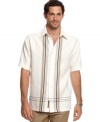 Score a laid-back feel in put-together style with this embroidered linen shirt from Cubavera.