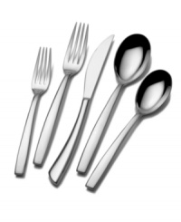 Undeniably modern place settings, courtesy of Mikasa. The softly angled handles of this 18/10 stainless steel flatware add an artful touch to a carefully prepared table. Lasting brilliance and incredible shine make the remarkably smooth design a staple. Undeniably modern place settings, courtesy of Mikasa. The softly angled handles of this 18/10 stainless steel flatware add an artful touch to a carefully prepared table. Lasting brilliance and incredible shine make the remarkably smooth design a staple.