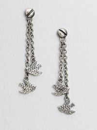 Delicately feathered birds dangle delightfully from graceful chains with screw-head detail.Oxidized rhodium and palladium platingLength, about 2Post backImported Delicately feathered birds dangle delightfully from graceful chains with screw-head detail.Oxidized rhodium and palladium platingLength, about 2Post backImported