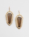 From the Miss Havisham Collection. Faceted, elongated shields softly hued smokey quartz are distinctively framed in a Swarovski crystal-encrusted goldtone prong setting.CrystalSmokey quartzGoldtoneLength, about 2Ear wireMade in USA