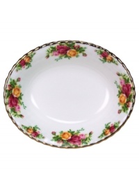 This popular bone china pattern surrounds blooming sprays of colorful English roses with hand-applied bands of 22K gold. Safe for use in the dishwasher, oven and freezer. Manufacturer's two-year warranty. This popular bone china pattern surrounds blooming sprays of colorful English roses with hand-applied bands of 22K gold. Safe for use in the dishwasher, oven and freezer. Manufacturer's two-year warranty.
