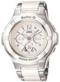 Women's Stainless Steel Baby-G Digital White Dial White Resin Inserts