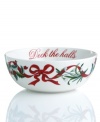 Veggies get a seasonal update with Martha Stewart Collection's Holiday Garden vegetable bowl. Graceful boughs of holly and vibrant red ribbons decorate this lovely 9 bowl that's dishwasher-safe.