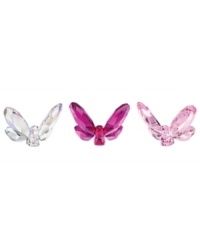 Faceted crystal butterflies in three shades of pink work as a trio or individually to freshen up a room. Beautiful in a window sill or bookcase. Faceted crystal butterflies in three shades of pink work as a trio or individually to freshen up a room. Beautiful in a window sill or bookcase.