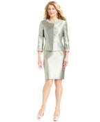 Special occasions call for uniquely elegant apparel. Tahari by ASL's sleek skirt suit features delicate beading and refined pearlized embellishments at the neckline and cuffs.