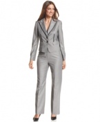 Unique details give Nine West's trouser suit an edge: contrasting trim and peaked lapels evoke classic menswear style, while structured tailoring ensures a feminine fit.