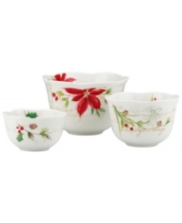 A season of entertaining and celebration will flourish with Winter Meadow bowls from Lenox. Red poinsettia and crisp holly bloom on ivory porcelain designed to complement the mix-and-match dinnerware collection. A season of entertaining and celebration will flourish with Winter Meadow bowls from Lenox. Red poinsettia and crisp holly bloom on ivory porcelain designed to complement the mix-and-match dinnerware collection.