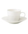 White dinnerware that's perfect for every day. The 1815 teacup from Royal Doulton features sturdy porcelain streaked white on white for serene, understated style.