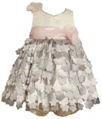 Bonnie Baby Baby-Girls Newborn Shantung Bodice Empire Waist Dress With Die Cut Flowers On Skirt, Silver, 3-6 Months