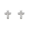 .925 Sterling Silver Rhodium Plated Cross CZ Stud Earrings with Screw-back for Children & Women