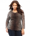 The wilder, the better when it comes to INC's plus size leopard-print top! Sheer sleeves give this piece a seductive look.