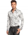 This INC International Concepts shirt will add personality to your wardrobe. With a tailored fit and a stylish print, this button-down is great for work or play. (Clearance)