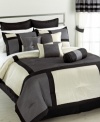 Chic, sophisticated and ready to redo your space in style. This Serafim comforter set boasts a fashion-forward color block design and pin tuck pleats for added dimension all in neutral black, white and charcoal tones.