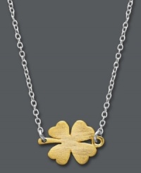 Good luck style with a modern twist. Studio Silver keeps up with the trends by taking a classic clover pendant and flipping it on its side. Crafted in sterling silver and 18k gold over sterling silver. Approximate length: 16 inches + 2-1/2-inch extender. Approximate drop: 1/2 inch. Good luck style with a modern twist. Studio Silver keeps up with the trends by taking a classic clover pendant and flipping it on its side. Crafted in sterling silver and 18k gold over sterling silver. Approximate length: 16 inches + 2-1/2-inch extender. Approximate drop: 1/2 inch.