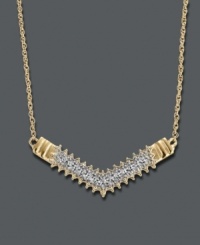 Let shapely style illuminate your neckline. Victoria Townsend's beautifully-crafted V necklace features dozens of round-cut diamonds (1/4 ct. t.w.). Crafted in 18k gold over sterling silver. Approximate length: 17 inches. Let shapely style illuminate your neckline. Victoria Townsend's beautifully-crafted V necklace features dozens of round-cut diamonds (1/4 ct. t.w.). Crafted in 18k gold over sterling silver. Approximate length: 17 inches.