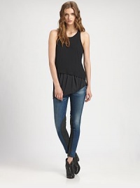 This equestrian-inspired style features soft lambskin insets in a five-pocket design, all constructed with excellent craftsmanship.THE FITFitted through hips, thighs and legRise, about 8Inseam, about 24THE DETAILSZip flyFive-pocket styleBody: 98% cotton/2% polyeurthane, insets: stretch lambskin; dry cleanMade in USA of imported fabricsModel shown is 5'9 (175cm) wearing US size 2. This equestrian-inspired style features soft lambskin insets in a five-pocket design, all constructed with excellent craftsmanship.THE FITFitted through hips, thighs and legRise, about 8Inseam, about 24THE DETAILSZip flyFive-pocket styleBody: 98% cotton/2% polyeurthane, insets: stretch lambskin; dry cleanMade in USA of imported fabricsModel shown is 5'9 (175cm) wearing US size 2.