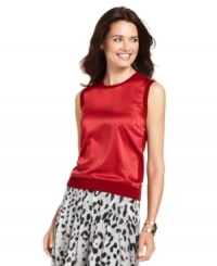 Jones New York's satin and knit top is a chic topper with printed skirts, jeans and skinny pants. Check out the matching cardigan to make a modern twinset! Jones New York's satin and knit top is a chic topper with printed skirts, jeans and skinny pants. Check out the matching cardigan to make a modern twinset!