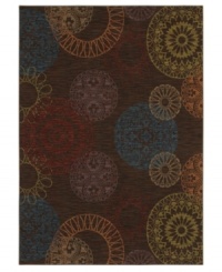 Featuring an iconic design that recalls American mid-century modern motifs, this casual Karastan rug is covered in bold mandala-like medallions in beautiful hushed hues. Woven from premium New Zealand wool, this rug offers alluring style and a blissfully soft feel underfoot. Featuring an iconic design that recalls American mid-century modern motifs, this casual Karastan rug is covered in bold mandala-like medallions in beautiful hushed hues. Woven from premium New Zealand wool, this rug offers alluring style and a blissfully soft feel underfoot.