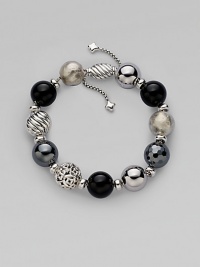 From the Elements Collection. Perfect mix of textures, this beaded design pairs black onyx, hematite and sterling silver.Hematite Black onyx Sterling silver Length, about 7½ Adjustable oval bead clasp Imported From the Elements Collection. Perfect mix of textures, this beaded design pairs black onyx, hematite and sterling silver.Hematite Black onyx Sterling silver Length, about 7½ Adjustable oval bead clasp Imported
