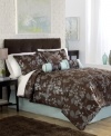 Falling leaves. A fanciful vine and leaf design embellishes this jacquard woven Juno comforter set, boasting a rich brown and light blue palette with decorative twisted cord accents for a touch of sophistication.