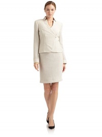 THE LOOKV-neckLightly padded shouldersFaux wrap-front with raised asymmetrical seams One-button frontLong sleevesTHE FITAbout 20 from shoulder to hemTHE MATERIALVirgin wool/nylonCARE & ORIGINDry cleanImportedModel shown is 5'9 (175cm) wearing US size 4. THE LOOKV-neckLightly padded shouldersFaux wrap-front with raised asymmetrical seams One-button frontLong sleevesTHE FITAbout 20 from shoulder to hemTHE MATERIALVirgin wool/nylonCARE & ORIGINDry cleanImportedModel shown is 5'9 (175cm) wearing US size 4.