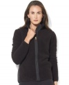 Indulgent comfort and superior warmth intertwine in Lauren Ralph Lauren's cozy fleece active jacket, crafted with woven side panels and a protective mockneck collar.