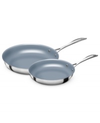 Combining a history of professional performance and unbeatable quality with stainless steel mastery, these fully clad 3-ply skillets take center stage in your space. The eco-friendly Thermolon nonstick ceramic coatings and thick aluminum cores promote hassle-free meals where food cooks quickly, evenly & releases with ease. 2-year warranty. Combining a history of professional performance and unbeatable quality with stainless steel mastery, these fully clad 3-ply skillets take center stage in your space. The eco-friendly Thermolon nonstick ceramic coatings and thick aluminum cores promote hassle-free meals where food cooks quickly, evenly & releases with ease. 2-year warranty.