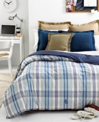 Lounge in style. Featuring a classic plaid in shades of sky and sun, this Lauren Ralph Lauren down-alternative comforter warms up your nights (and days) with preppy polish. Features an embroidered Lauren Ralph Lauren monogram at the base. Reverses to solid navy. Finished with stitched edges. Lounge in style. Featuring a classic plaid in shades of sky and sun, this Lauren Ralph Lauren down-alternative comforter warms up your nights (and days) with preppy polish. Features an embroidered Lauren Ralph Lauren monogram at the base. Reverses to solid navy. Finished with stitched edges.