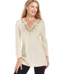 JM Collection's easy beaded tunic channels faraway lands for a laid-back look with an exotic touch. JM Collection's easy beaded tunic channels faraway lands for a laid-back look with an exotic touch.