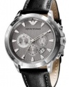 Emporio Armani Quartz, Gunmetal Gray Dial with Black Leather Band - Men's Watch AR0635