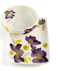 A bouquet of color from Laurie Gates, the Anna Lily completer set blooms in rich violet and bright, sunny yellow. Hand-painted blossoms take root in a round serving bowl and rectangular platter for casual meals and entertaining. (Clearance) A bouquet of color from Laurie Gates, the Anna Lily completer set blooms in rich violet and bright, sunny yellow. Hand-painted blossoms take root in a round serving bowl and rectangular platter for casual meals and entertaining. (Clearance)