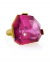 Fuchsia is the new black. Brighten your wardrobe with this bold new cocktail ring by Jessica Simpson. Asymmetrical, faceted fuchsia crystal features a clear crystal accent at the corner. Ring crafted in worn gold tone mixed metal. Size 8.