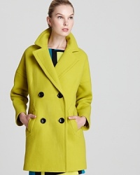 Brighten up the blustery winter in a neon Milly double-breasted jacket, bold with large black buttons for a cool contrast for shades. The perfect way to inject light into a dark-shaded wardrobe, this warm layer works seven days a week. Brighten up the blustery winter in a neon Milly double-breasted jacket, bold with large black buttons for a cool contrast for shades. The perfect way to inject light into a dark-shaded wardrobe, this warm layer works seven days a week.