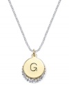 Letter perfection. This sterling silver necklace holds a pendant set in 14k gold and sterling silver plated topped with a G and adorned with crystal for a stunning statement. Approximate length: 18 inches. Approximate drop: 7/8 inch. Approximate drop width: 5/8 inch.