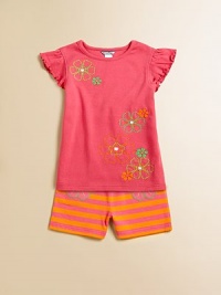 Crafted in plush cotton, this sweet top is given an extra special touch with pretty flutter sleeves and colorful flower embroidery.CrewneckShort flutter sleevesPullover styleCottonMachine washImported Crafted in plush cotton, this sweet top is given an extra special touch with pretty flutter sleeves and colorful flower embroidery.CrewneckShort flutter sleevesPullover styleCottonMachine washImported