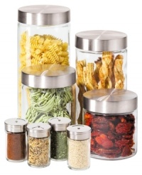 Arrange. Organize. Preserve. This set of airtight canisters and spice jars have a sleek design and fresh functionality, helping loose food look better and lasts longer on the counter or in the cabinets. Arrange. Organize. Preserve. This set of airtight canisters and spice jars have a sleek design and fresh functionality, helping loose food look better and lasts longer on the counter or in the cabinets.