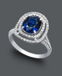 Class and sophistication come easy in this regal, Effy Collection style. An oval-shaped ring highlights a brilliant sapphire (1-9/10 ct. t.w.) surrounded by double rings of sparkling diamonds (1/3 ct. t.w.). Set in 14k white gold. Class and sophistication come easy in this regal, Effy Collection style. An oval-shaped ring highlights a brilliant sapphire (1-9/10 ct. t.w.) surrounded by double rings of sparkling diamonds (1/3 ct. t.w.). Set in 14k white gold.