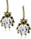 Betsey Johnson Round Crystal with Bow Drop Earrings