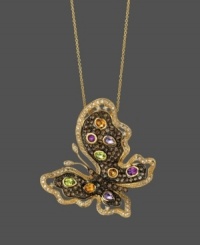 Capture the essence of nature with Le Vian's vibrant butterfly pendant. Crafted in 14k gold with smokey quartz (1-1/2 ct. t.w.), multicolored sapphire (7/8 ct. t.w.), amethyst (1/10 ct. t.w.), citrine (1/10 ct. t.w.), pink amethyst (1/4 ct. t.w.) and white diamonds (3/8 ct. t.w.). Approximate length: 18 inches. Approximate drop: 1-3/4 inches. Capture the essence of nature with Le Vian's vibrant butterfly pendant. Crafted in 14k gold with smokey quartz (1-1/2 ct. t.w.), multicolored sapphire (7/8 ct. t.w.), amethyst (1/10 ct. t.w.), citrine (1/10 ct. t.w.), pink amethyst (1/4 ct. t.w.) and white diamonds (3/8 ct. t.w.). Approximate length: 18 inches. Approximate drop: 1-3/4 inches.