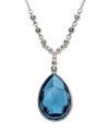 Something blue: Add dramatic flair for day or night with Swarovski's Meringue Montana crystal and rhinestone necklace. Setting and chain crafted in silver tone mixed metal. Approximate length: 15 inches. Approximate drop: 1 inch.